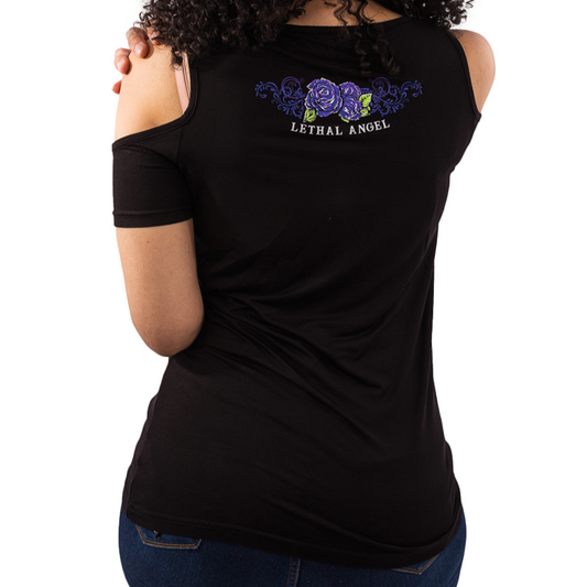 Purple Flower Skull Shoulder Peak Shirt