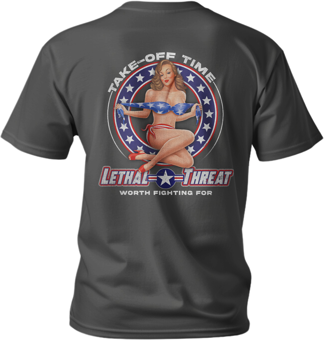 Take-Off Time Pin Up Girl Dark Grey Tee