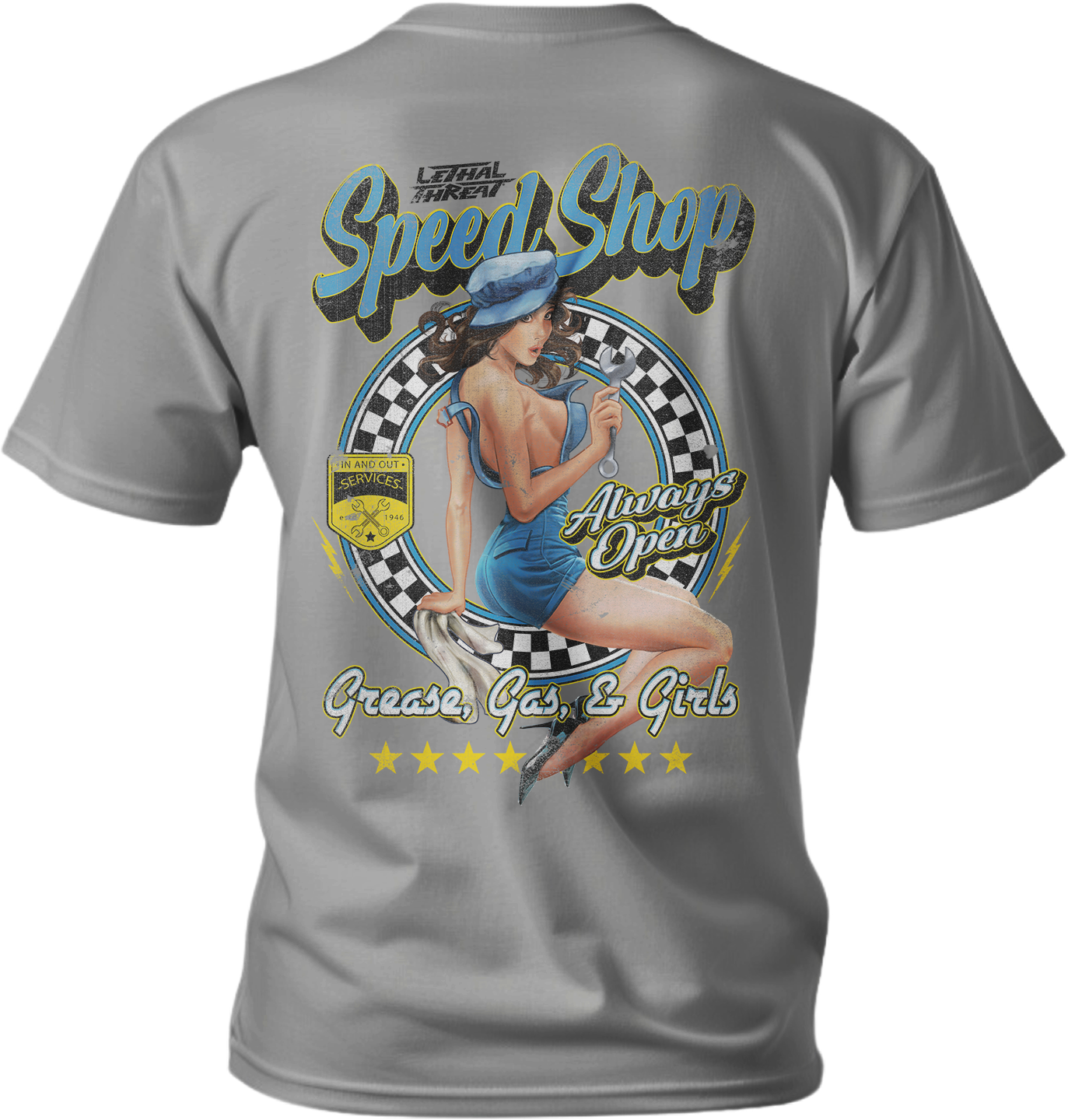 Speed Shop Pin Up Girl Light Gray T-Shirt