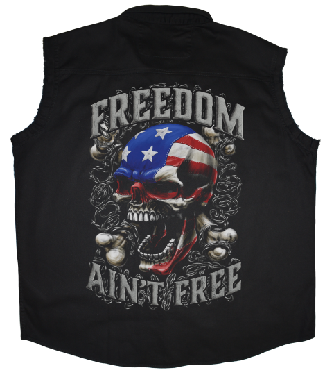 Freedom Ain't Free Printed Sleeveless Button Down