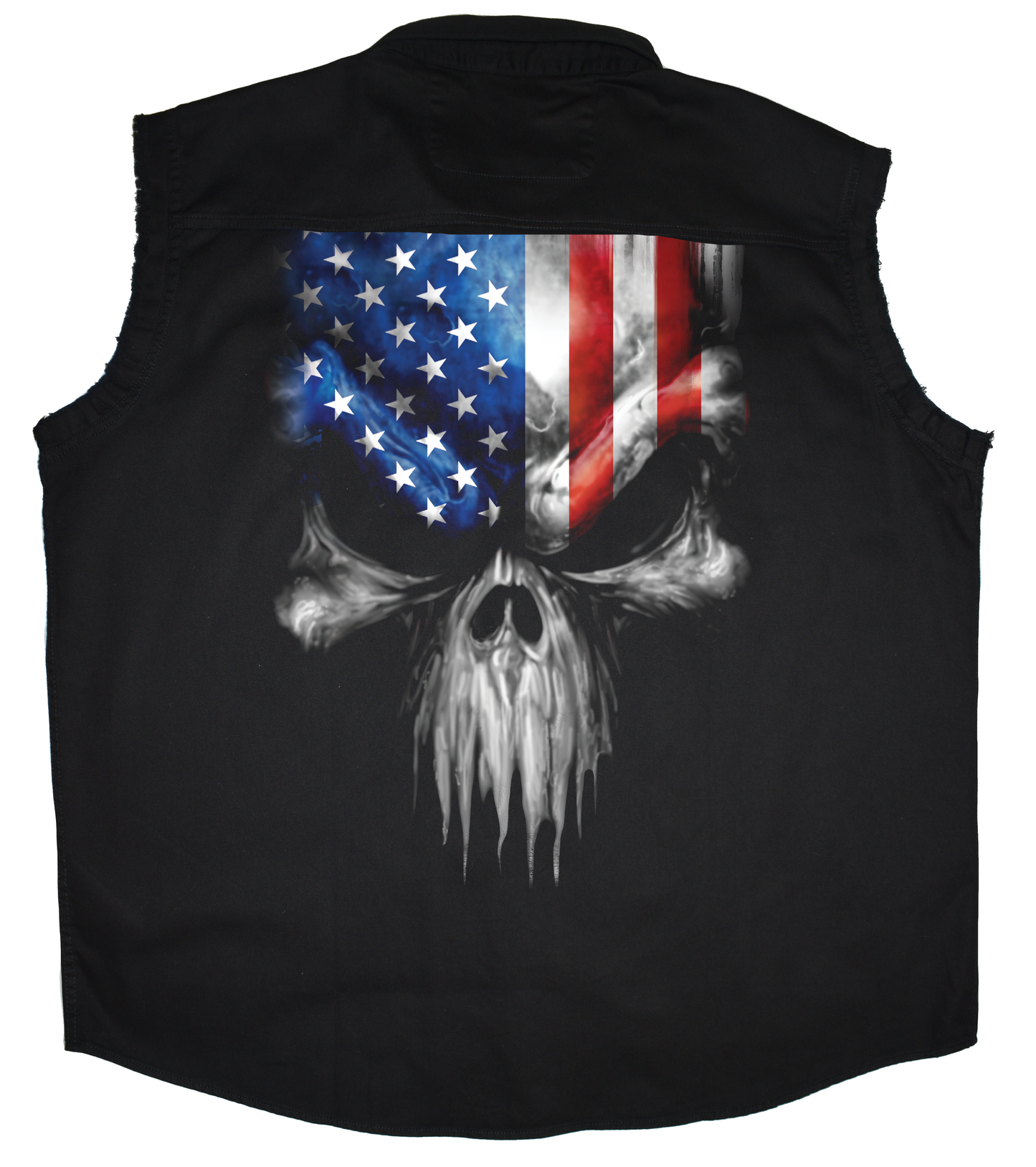 Skull Melted Printed Sleeveless Button Down