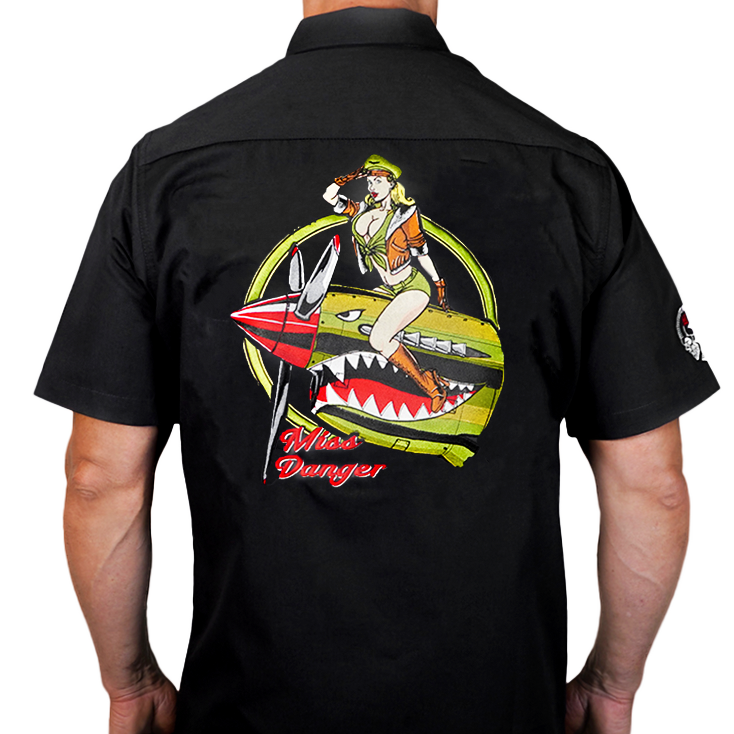 Miss Danger Flying Tiger Pin Up Girl Embroidered Work Shirt / Shop Shirt