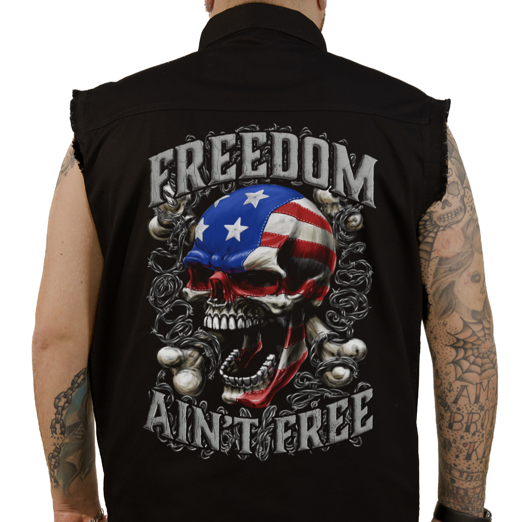 Freedom Ain't Free Printed Sleeveless Button Down