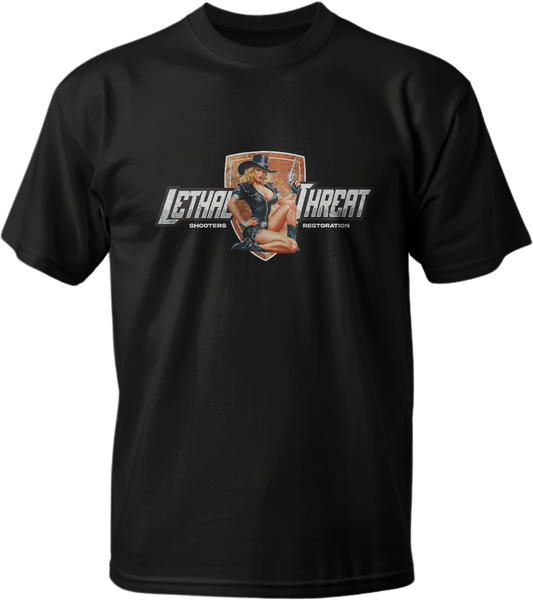 Shooters Restoration Pin Up Girl Black Tee