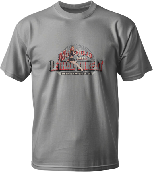 Motorhead Garage Pin Up Girl Light Gray Tee