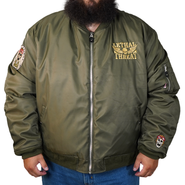 Bombs Away Pin Up Girl Army Green Bomber Jacket