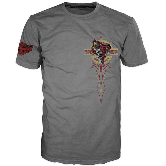 Nobody's Fool Skull Jester Vintage Washed Men's Gray Tee Shirt