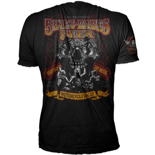 Bikes, Babes, Beer Skull Vintage Washed Men's Black Tee Shirt