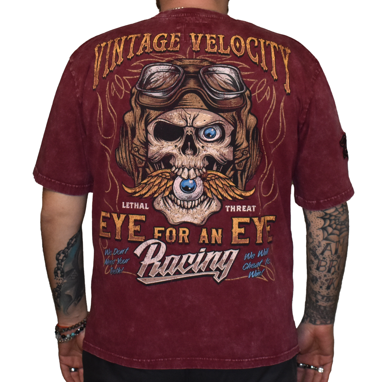 Eye For An Eye Vintage Washed Men's Burgundy Rust Tee Shirt