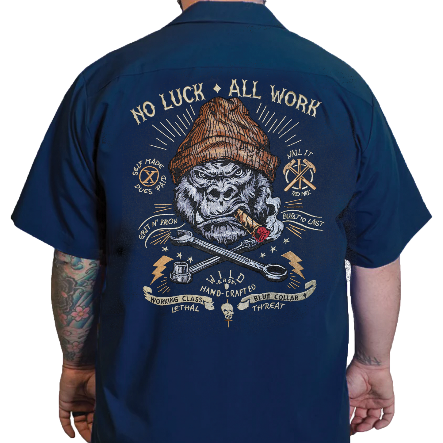 No Luck All Work Embroidered Work Shirt / Shop Shirt