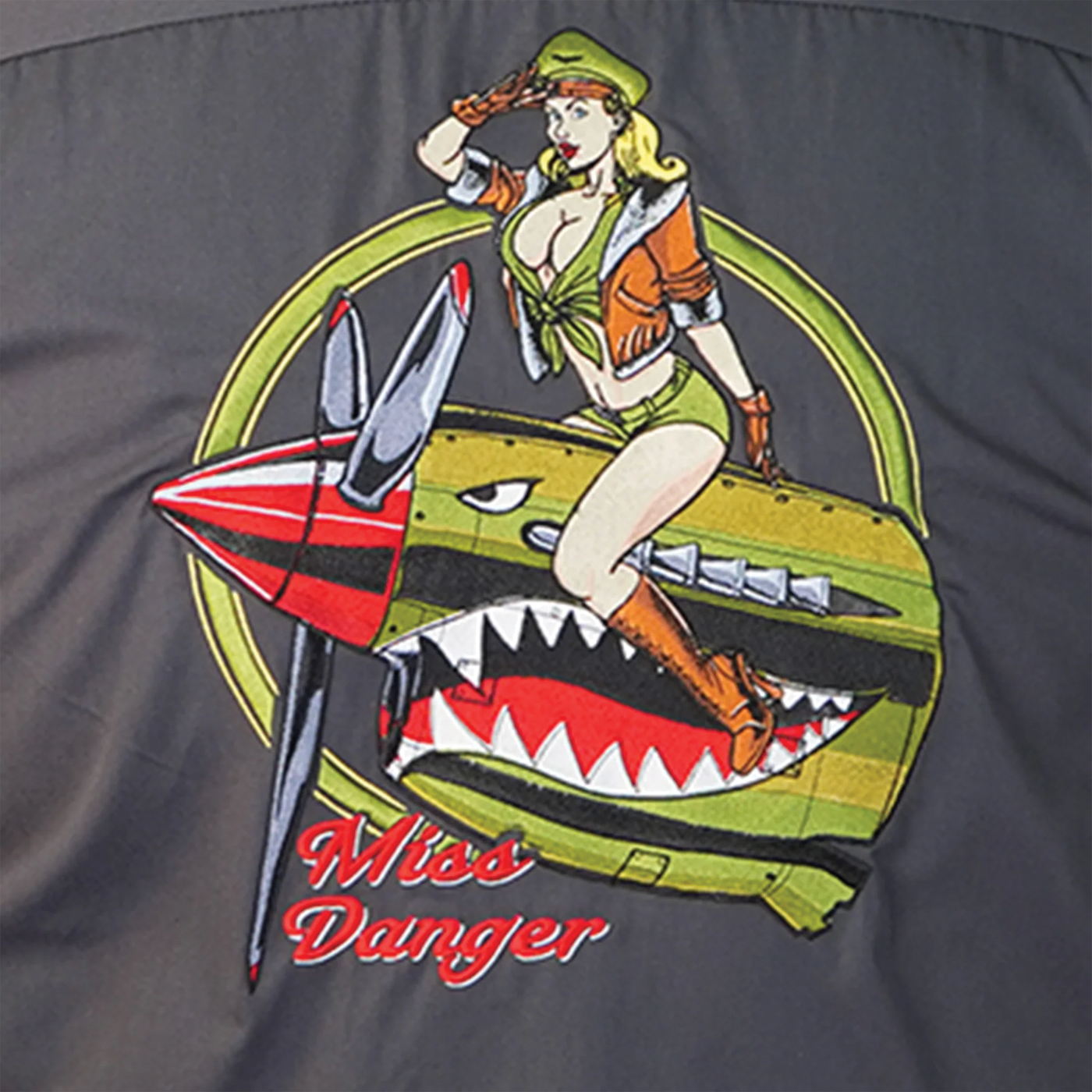 Miss Danger Flying Tiger Pin Up Girl Embroidered Work Shirt / Shop Shirt