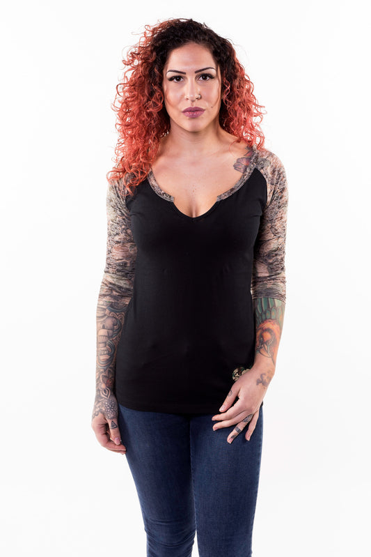 Army Skull Camo 3/4 Raglan Sleeve Shirt