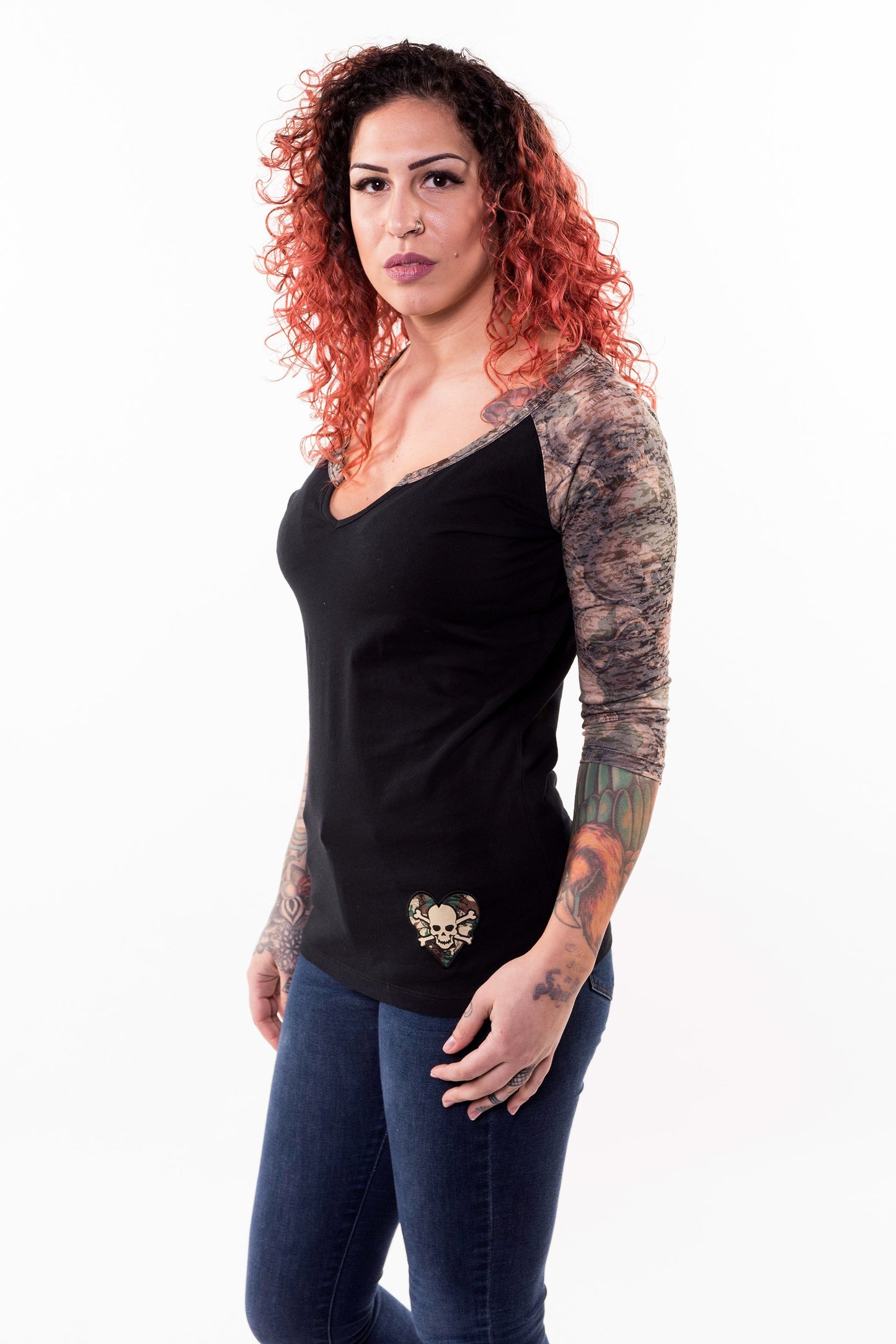 Army Skull Camo 3/4 Raglan Sleeve Shirt