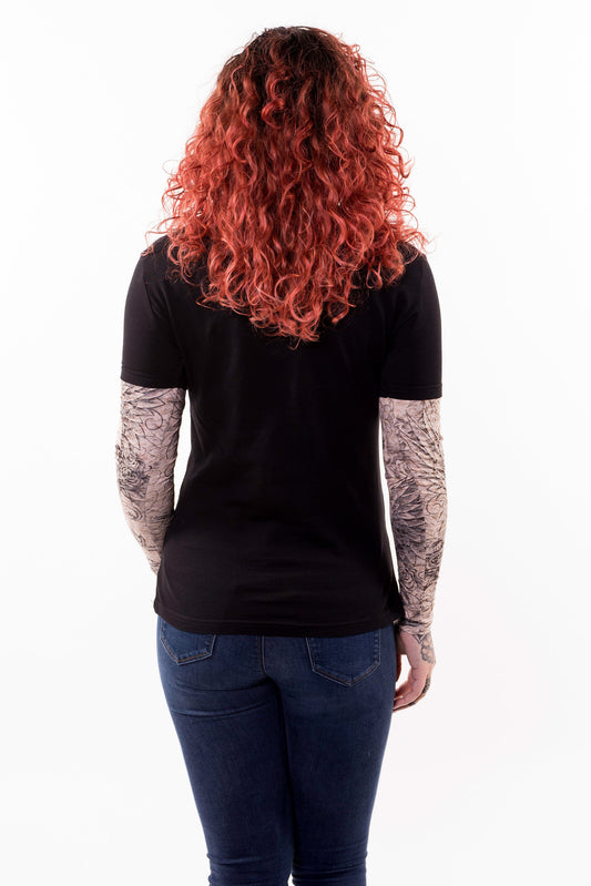 Skull Butterfly Tattoo Sleeve V Neck Shirt