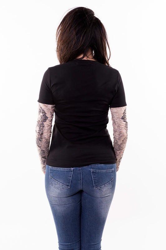 Love N Death Tattoo Sleeve V Neck Shirt