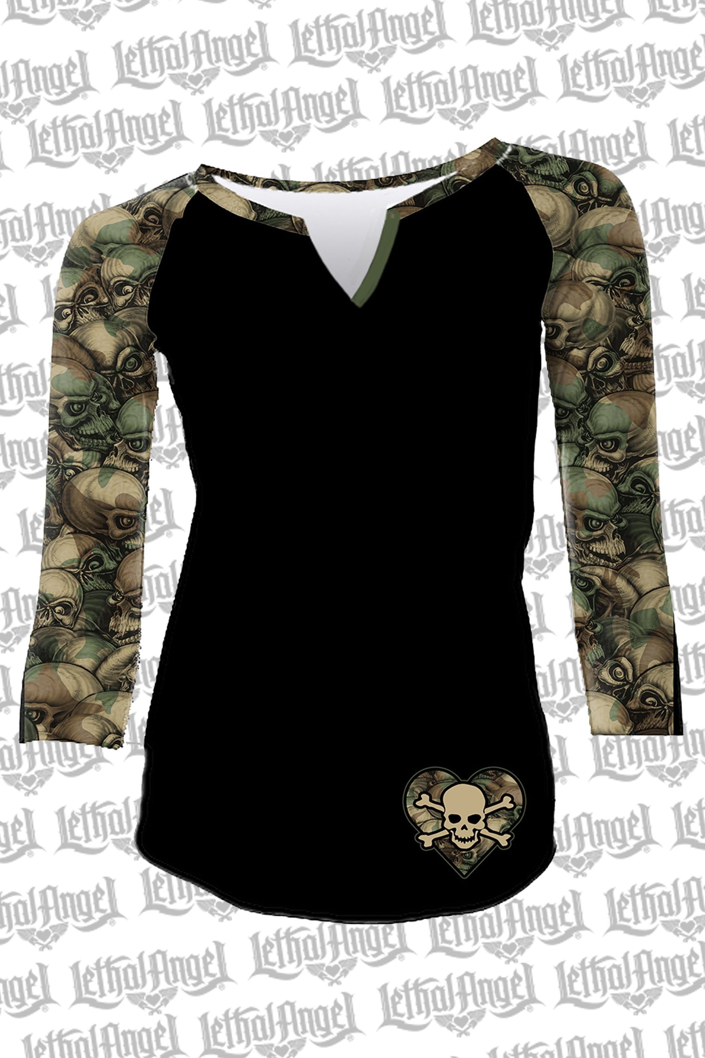 Army Skull Camo 3/4 Raglan Sleeve Shirt
