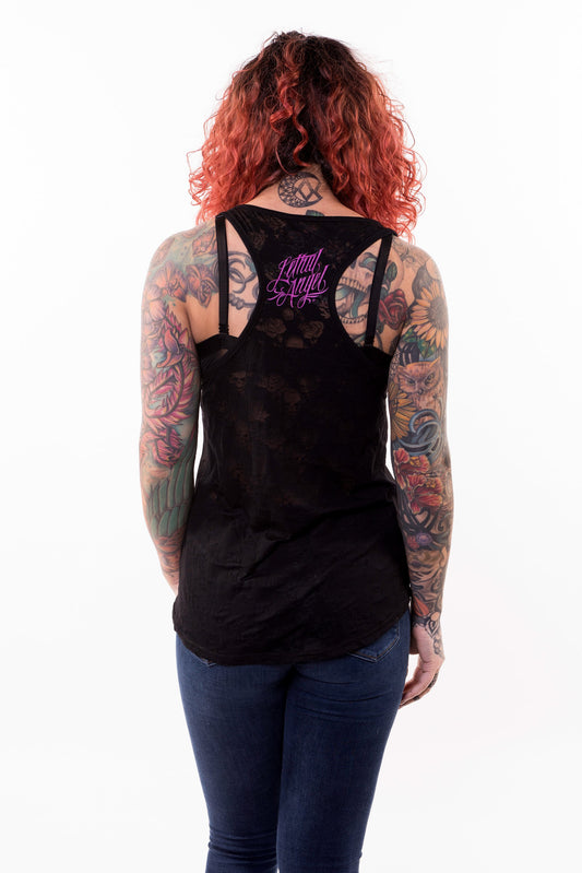 One Eye Rose Skull Razor Back Tank Top