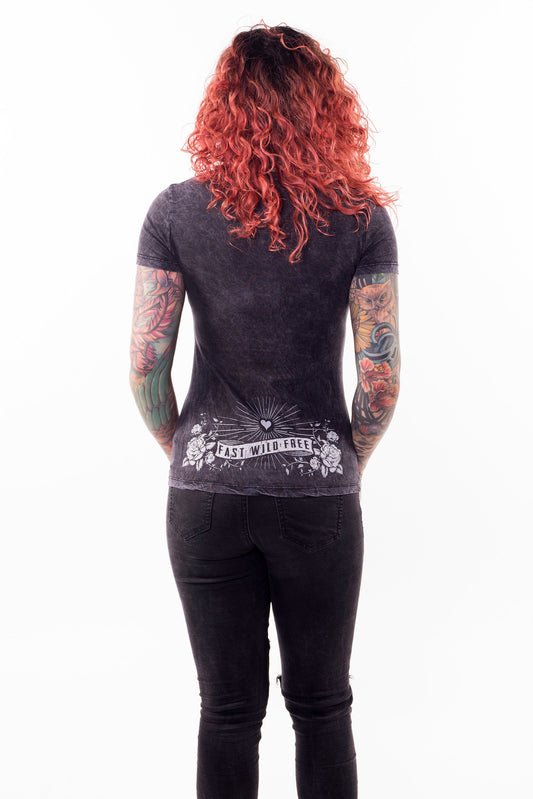 Girl Skeleton Biker V-Neck Tee