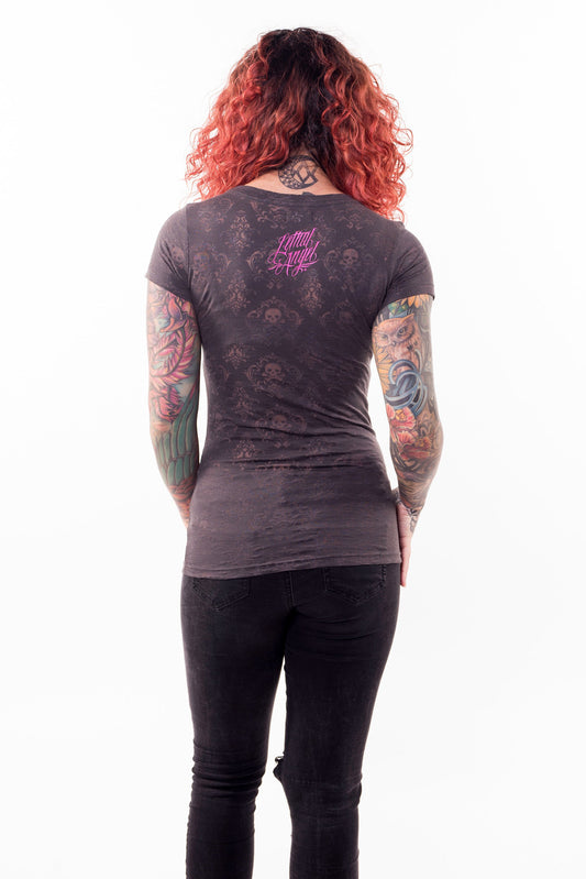 Skull of Flowers Scoop Neck Burn Out Tee