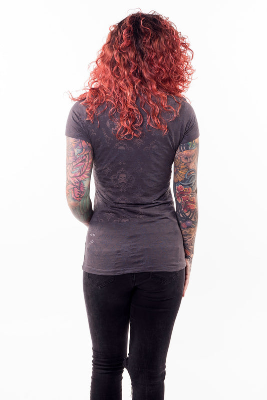 Classic Skull Burn Out V-Neck Tee - No Graphics