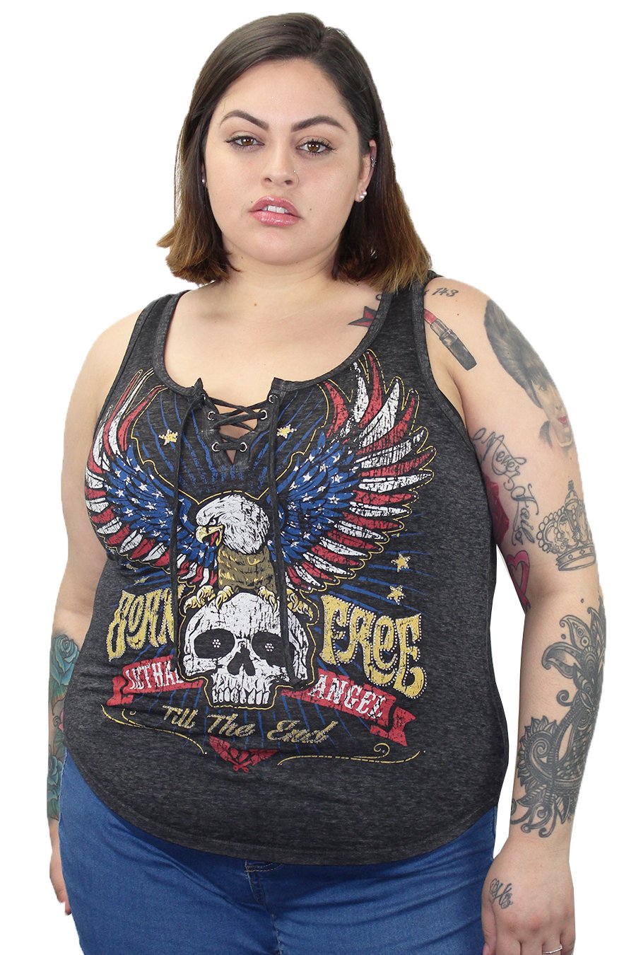 Born Free Eagle Lace Up Tank Top