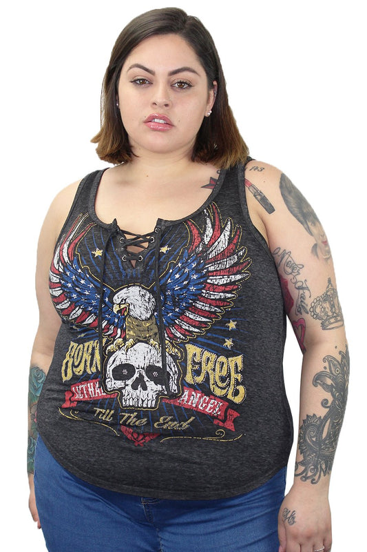 Born Free Eagle Lace Up Tank Top