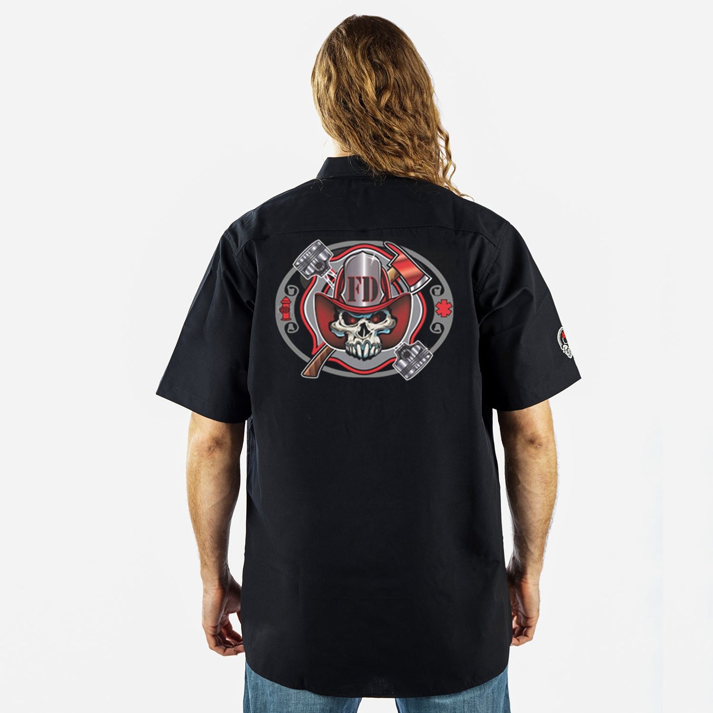 Fire Department Skull Embroidered Work Shirt