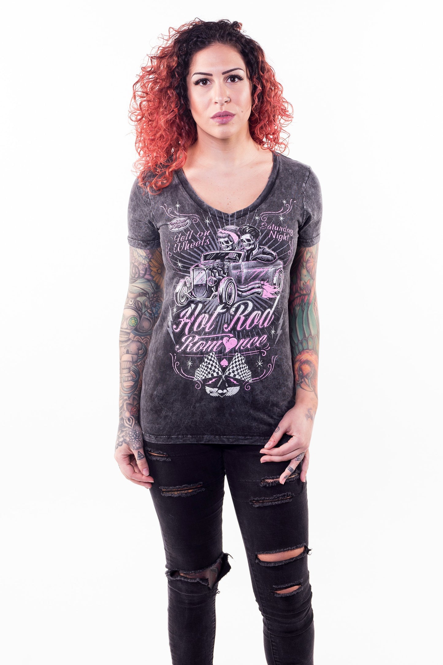 Hot Rod Romance V-Neck Tee Shirt