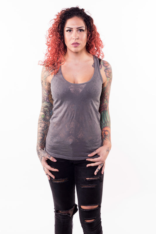 Classic Skull Burn Out Razor Back Tank Top