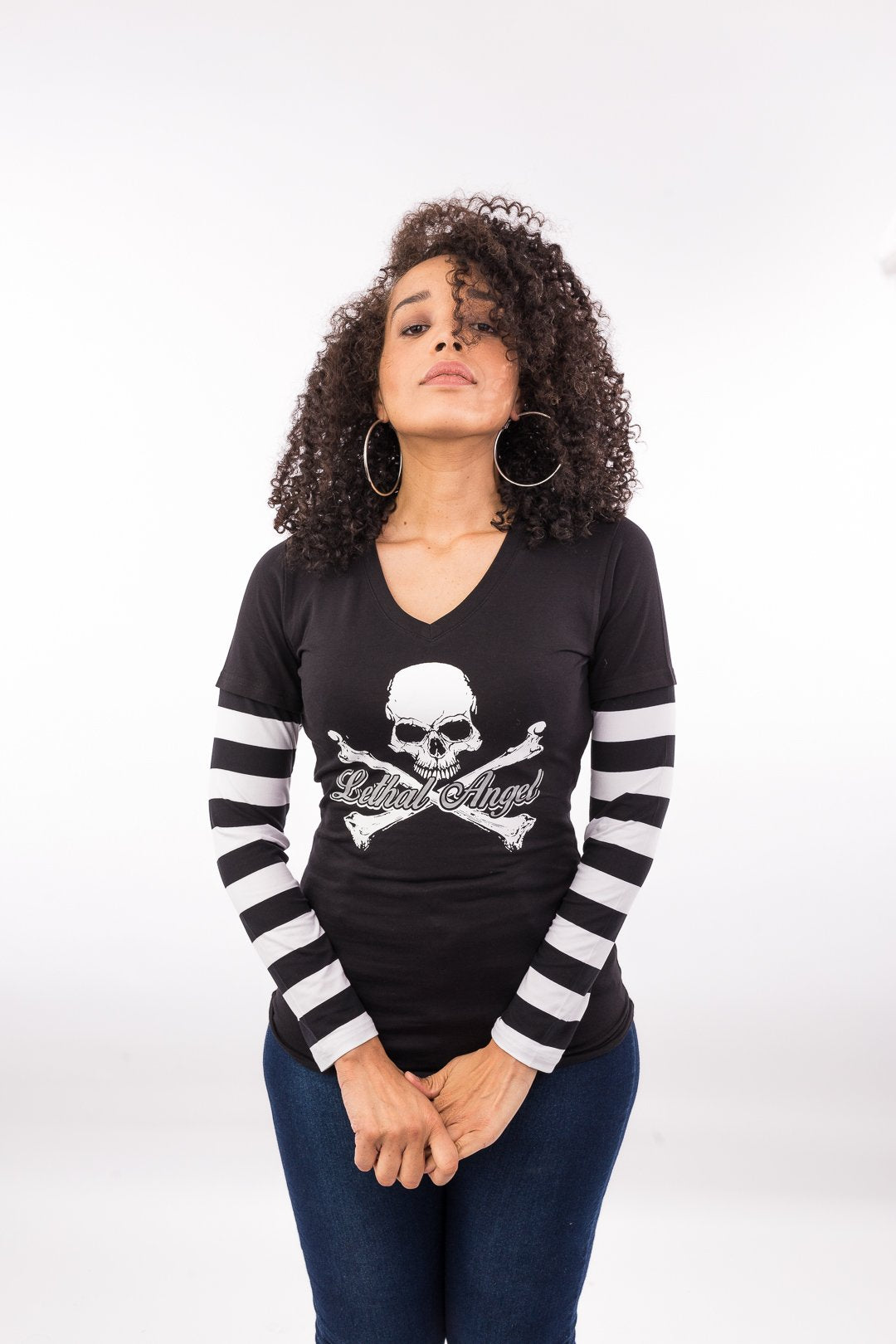 Bones n Stripes Long Sleeve V Neck Shirt