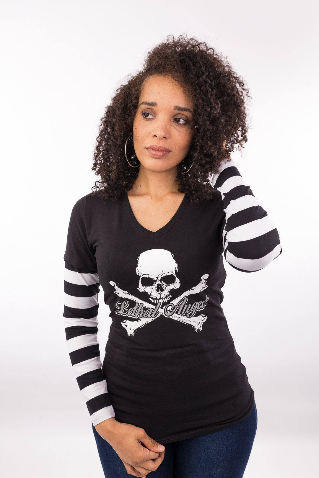 Bones n Stripes Long Sleeve V Neck Shirt