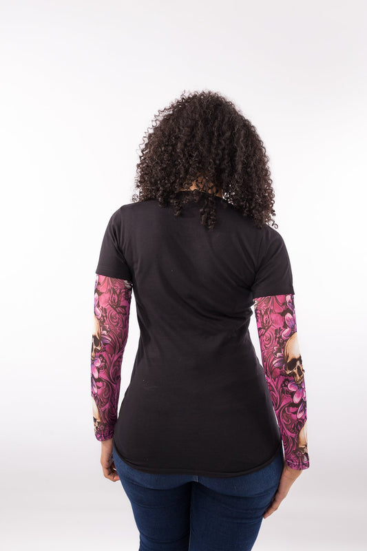 Skull Blossoms Tattoo Sleeve V Neck Shirt