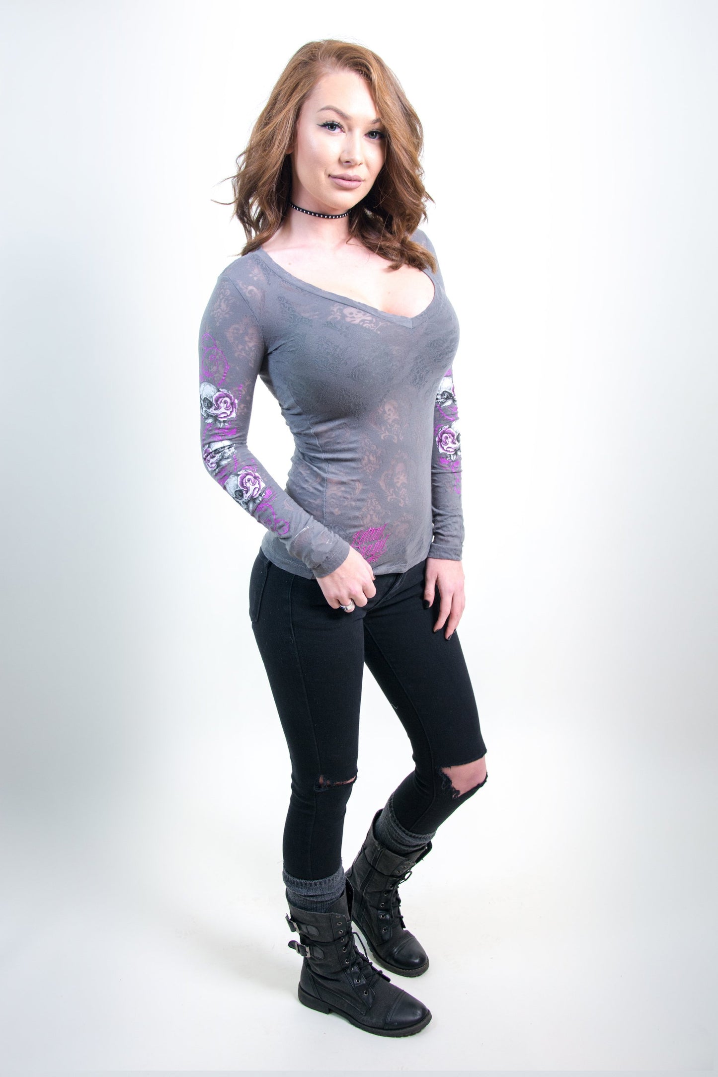 Floral Skull Burnout Long Sleeve