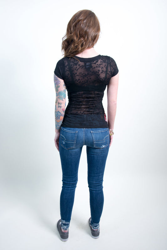 Lip Skull Burn Out Scoop Neck Tee