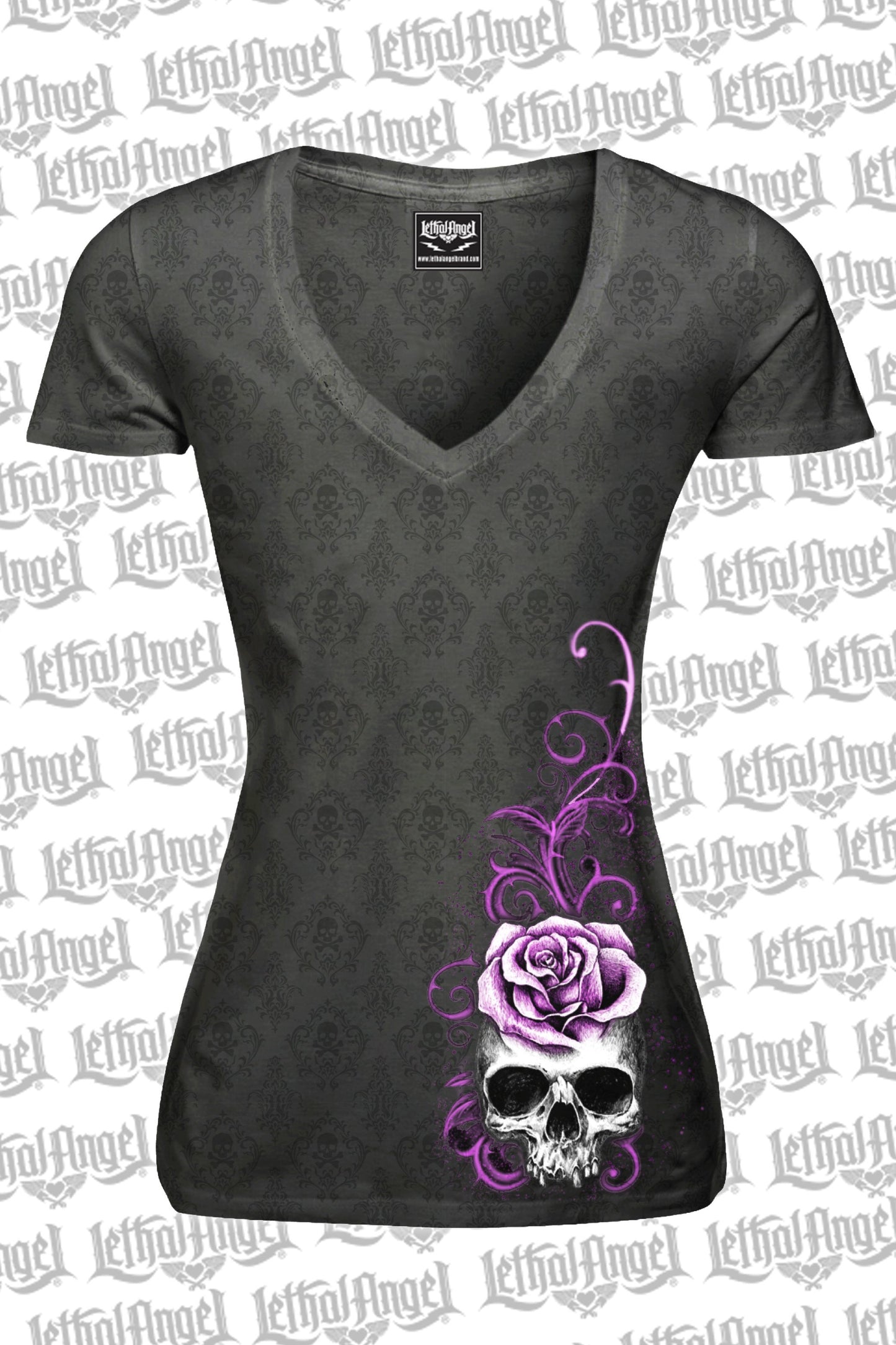 Corset Winged Skull Burn Out Scoop Neck Tee