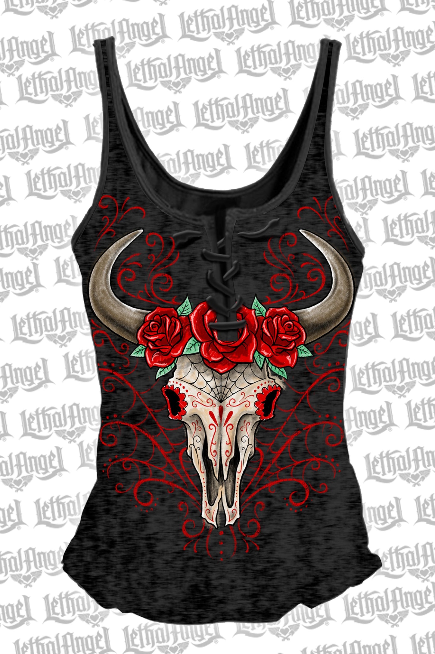 DOD Western Skull Lace Up Tank Top