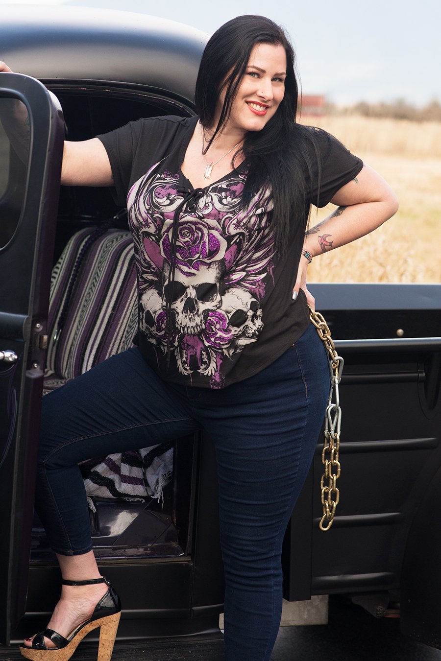 Rose Skull Lace Up Tee Shirt