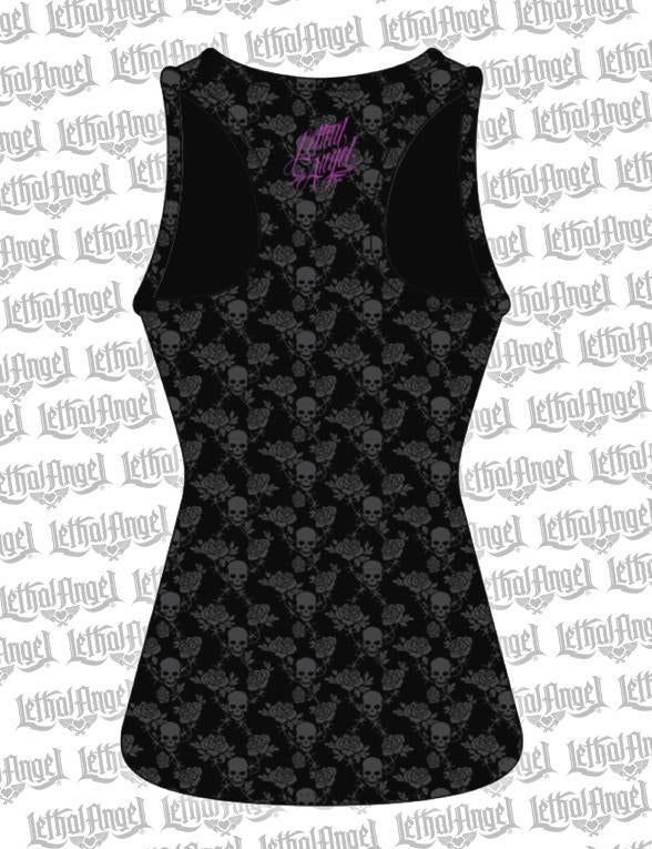 One Eye Rose Skull Razor Back Tank Top
