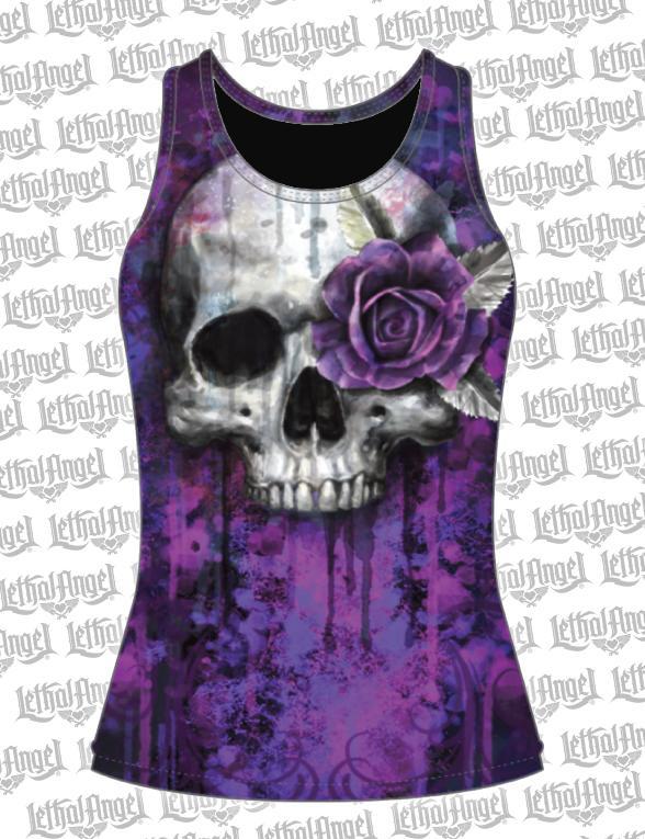One Eye Rose Skull Razor Back Tank Top