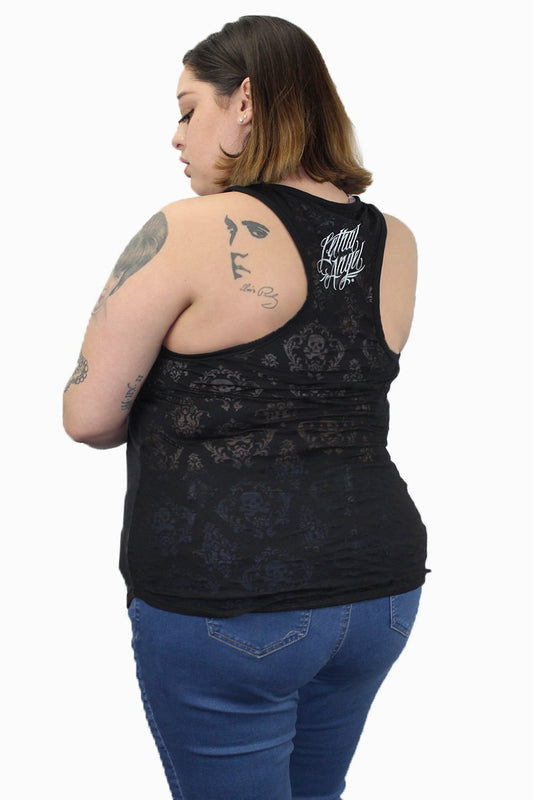 One Eye Rose Skull Razor Back Tank Top