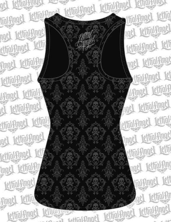 Black Lace Rip Skull Razor Back Tank Top