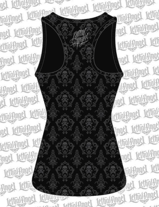 Black Lace Rip Skull Razor Back Tank Top