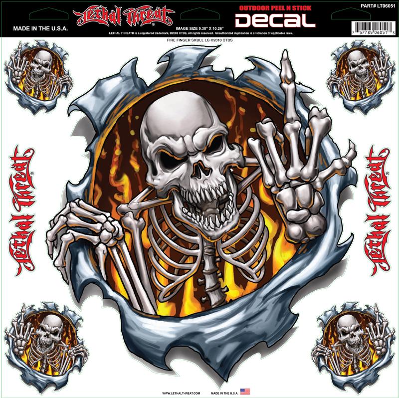 Fire Finger Skull Large Decal