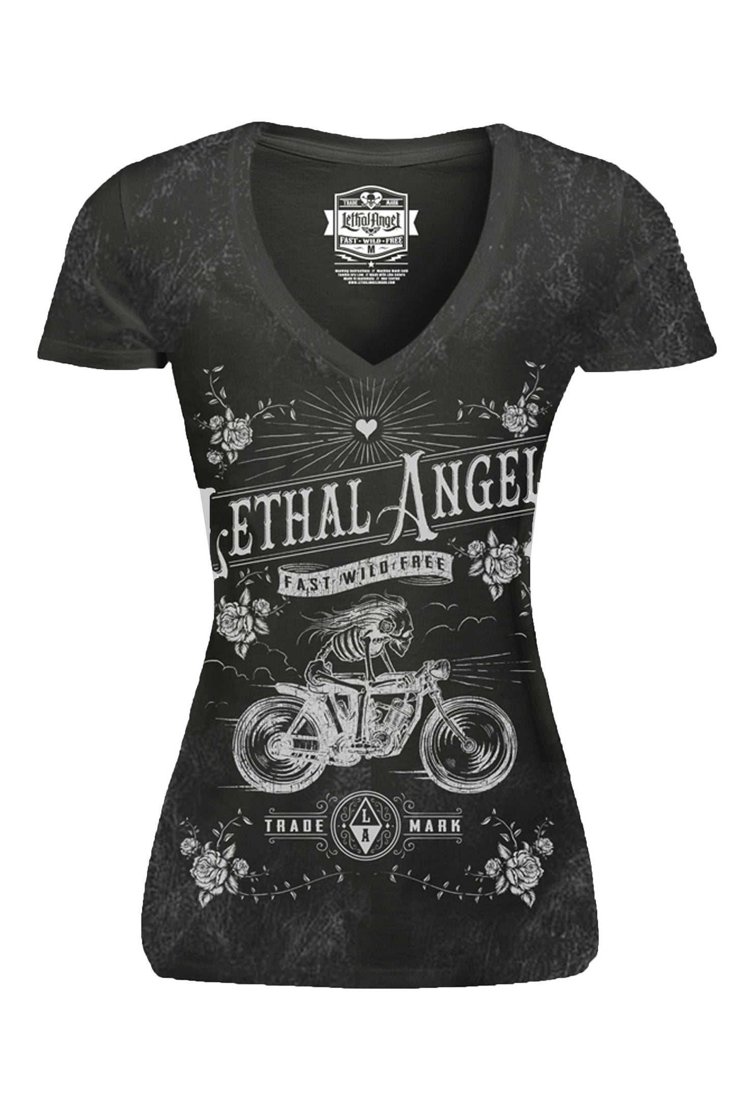 Girl Skeleton Biker V-Neck Tee