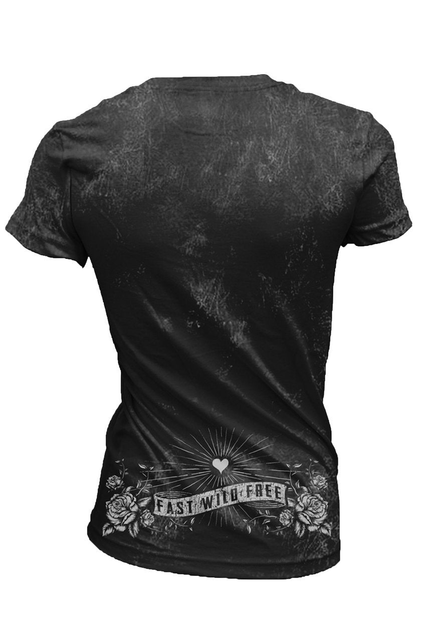 Girl Skeleton Biker V-Neck Tee