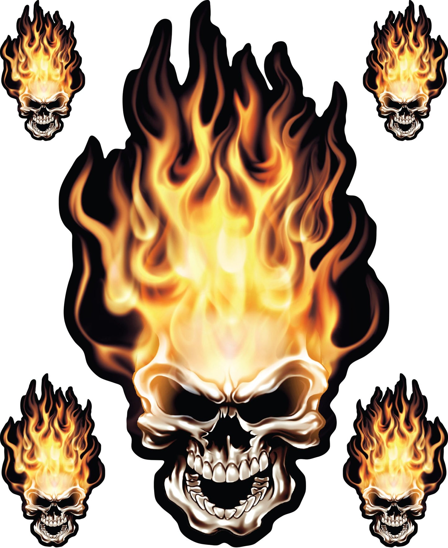 Head On Flame Skull Decal Set