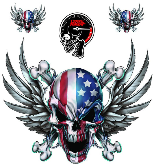 USA Skull with Wings Decal