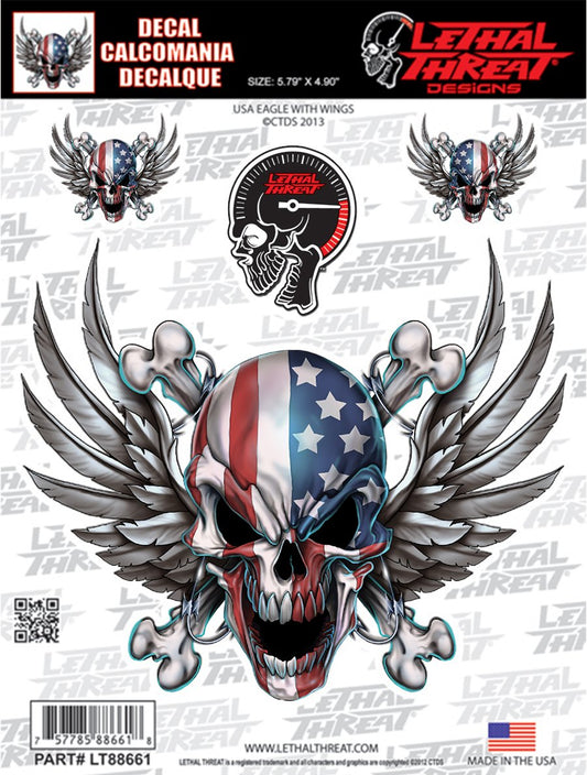 USA Skull with Wings Decal