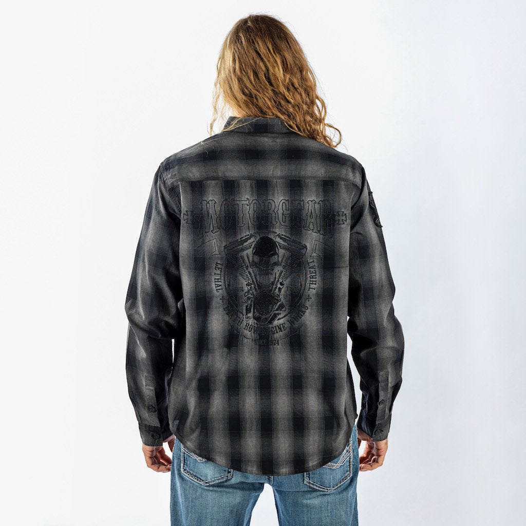 Motor Death Grey Plaid Button Down