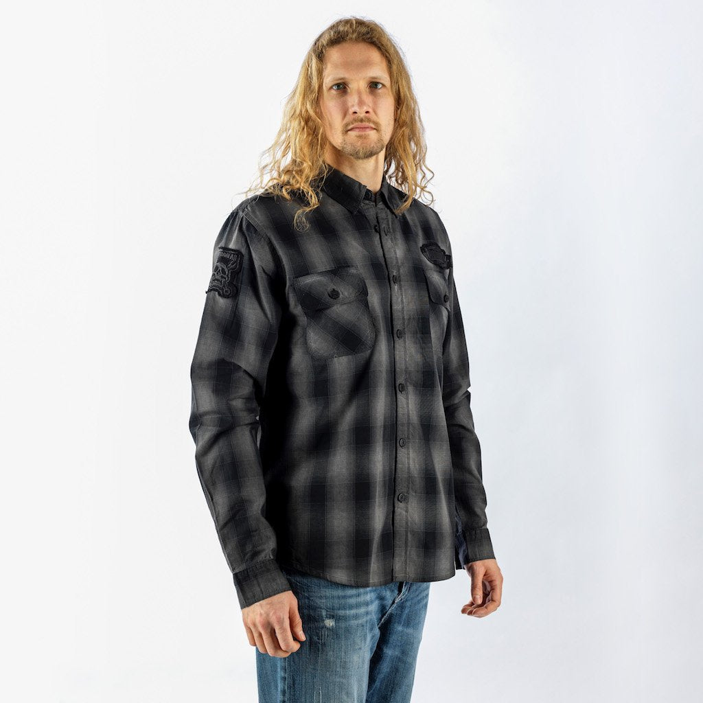 Motor Death Grey Plaid Button Down